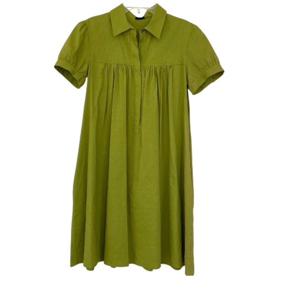 Theory Lime Green Lanier Linen Babydoll Mini Dress Size 6 (Flawed) Cottagecore